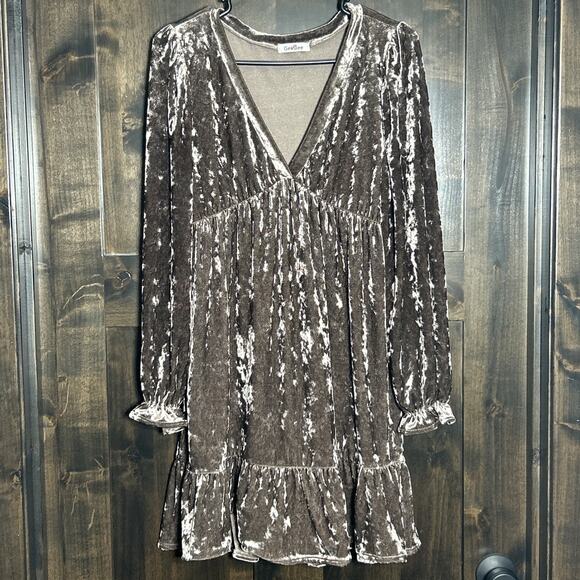 Women’s GeeGee Brown Velvet Velour Dress SZ Sm - Picture 1 of 11